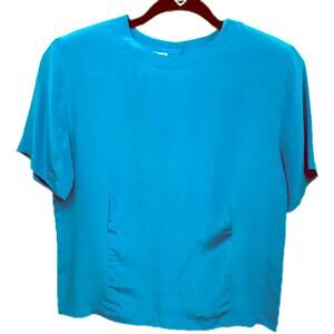 Vintage 80s Silk Short Sleeve Top with Shoulder Pads Medium